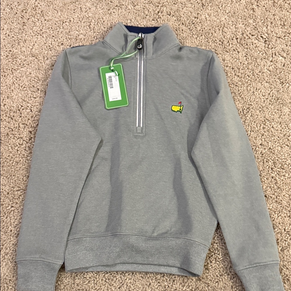 Masters Gray Quarter-Zip Sweatshirt with Embroidered Logo NWT
